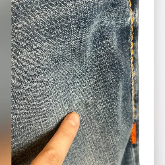 Women’s True Religion Y2K Orange Stitch Billie Mid Rise Straight Jeans Size 32 - Picture 3 of 7